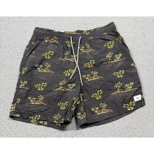 Katin Swim Shorts Mens Medium Black Tropical Palm Print Trunks Lined Drawstring